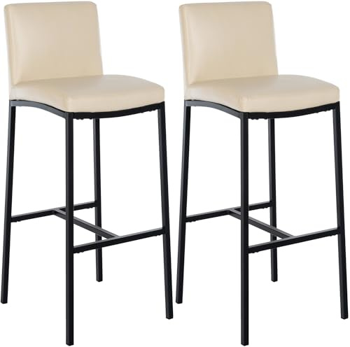CLP Barhocker 2er Set mit Lehne Freeport, Barstühle gepolstert, Moderne Tresenstühle mit Metallgestellen matt-schwarz und Fußablagen | Farbe Creme Material Kunstleder