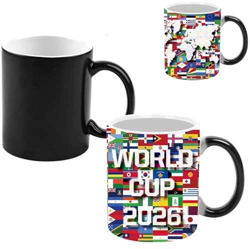 World Cup Football 2026 Mug Preheated Water Changes Color Flags of Various Countries Football League Commemorative Gift Design With a white Box World Fan Merchandise Living Room Office Decorations