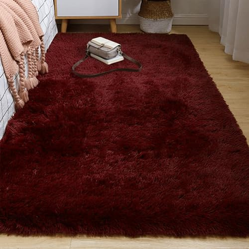 BUDINGHY Shaggy Hochflor Teppich 300 x 400 cm Kuscheliger Modern Plüsch Weich Langflor Wohnzimmerteppich Modern Elegant Pflegeleicht für Schlafzimmer Kinderzimmer, Weinrot