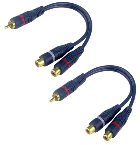TreeTribe 2 Pcs RCA Splitter Cable,RCA Y Cable 1 Male to 2 Female Y Adapter | Extension Cables Audio Cord Gold Plated Adapter Turntable Connectors for Subwoofer,Speaker,Turntable,Receiver,Home Theater