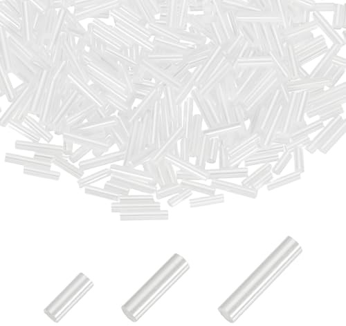 sourcing map 2000pcs Glass Bugle Beads 4/6/9mm Long Tube Cylinder Beads for Embroidery Sewing on Fabric Felt Ornaments Jewelry Plants Making, Pearl White