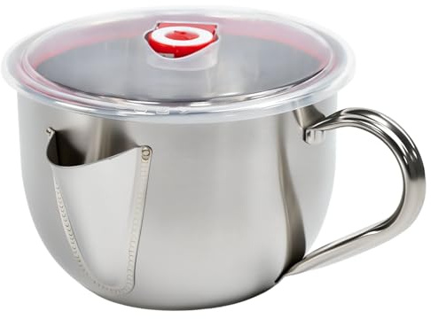 KAGEYMB Jarra Separadora de Grasa 1000 ml, Separador de Grasa Acero Inoxidable 304 con Tapa y Cepillo, Colador de Aceite de Cocina, Colador de Sopa, Jarra con Separador Multiusos para Cocina