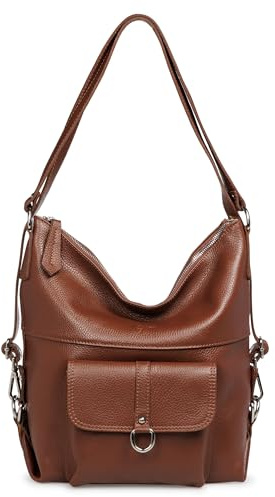 Caspar 2in1 Leder Cityrucksack große Schultertasche Damen Rucksack mit Reißverschluss - PREMIUM LINE - Modell No.853 - Made in Italy