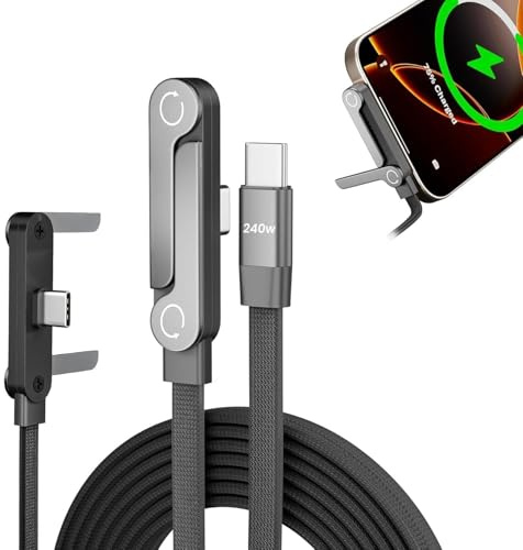 LUKA HERO USB C Charging Cable with Phone Stand, 240W Fast Charging Type C Cable, 2-in-1 Foldable Holder, 1.5M Nylon Braided 90° Elbow Charger Cord for Smartphones Laptops Gaming Office Travel (C-3)