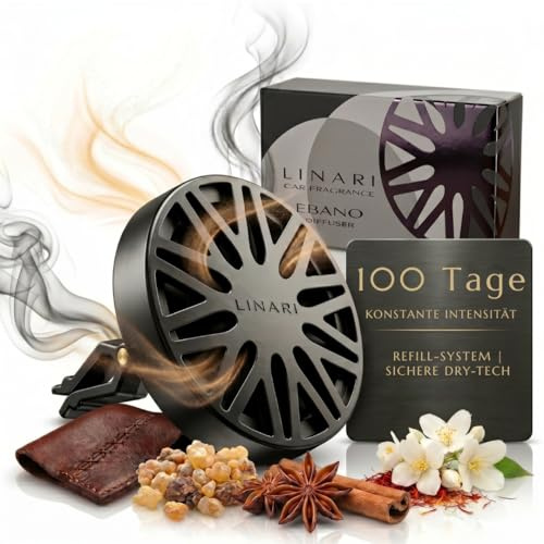 LINARI Autoparfum Auto Duft Innenraum EBANO (Floral, Leder & Orientalisch) – Nachfüllbarer Autoduft für die Lüftung | Edler Lufterfrischer im Metall-Design | Luxus Auto Zubehör Innenraum