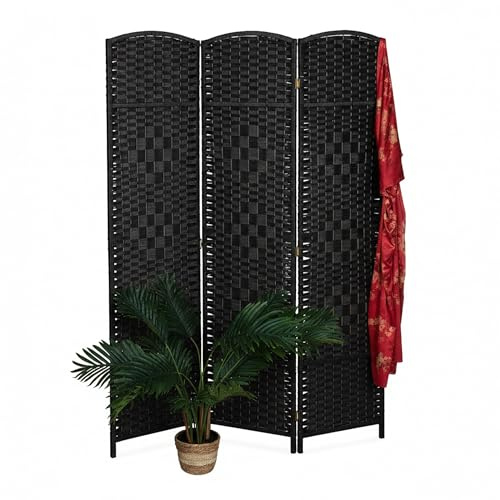 Relaxdays Paravent Raumteiler, HxB: 170x120 cm, Faltbarer Raumtrenner, Sichtschutz 3-teilig, Holz, Papierseil, Farbwahl