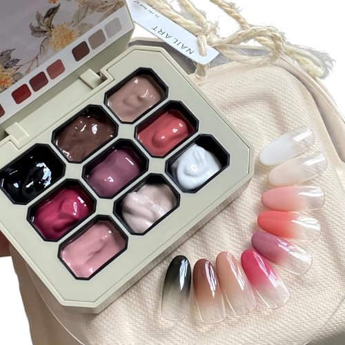 9 Colors Patting Gel Nail Polish Palette - Long-Lasting No-Wipe Gel Nail Polish Set Kit for Gradient Nail Art, DIY French Manicure, Patting Gel Polish, Gradient Gel, Easy to Use