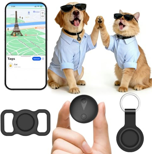 Collier GPS Chat, GPS Chien avec Suivi de Localisation en Temps Réel, Mini Traceur Chat, Traceur Chien sans Abonnement, Compatible iOS/Android, Longue Autonomie, Peut être Porté avec Un Collier, Noir