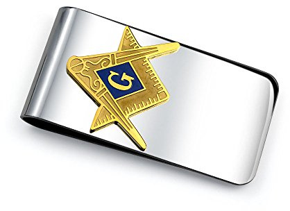 Personnalisé Grande Wide Strong Symbol Message Blue Square Compass Masonic Insignia Freemason Tie Clip Bar Necktie For Men Argent Gold Tone Stainless Steel