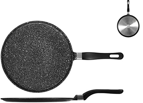 Hofmeister Holzwaren Home Crèpepfanne Antihaft mit Griff aus Bakelit, Aluminium, Schwarz, 28 cm