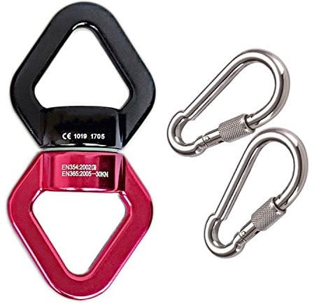 Swing Spinner,JIAMEIYI Rotationsgerät Outdoor und Indoor Sicherheit Aluminiumlegierung 360 ° Rotator Swing Spinner Seil Swivel 30KN Kletterrotor mit 2 Karabiner (Schwarz-Rot)