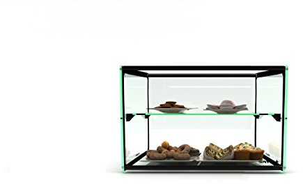 MBH - Vitrina expositora Neutra 55 cm 2 Pisos para hostelería. Expositor Neutro de Cristal para bollería y repostería.