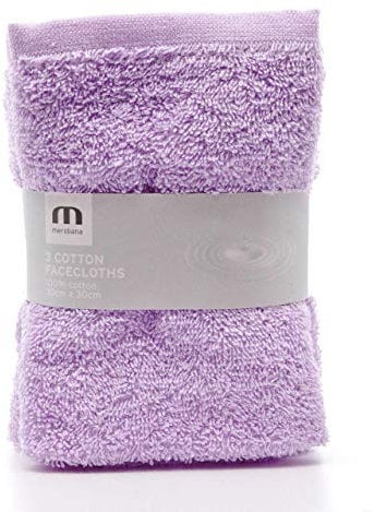 Meridiana Super Soft 100% Cotton Family Washcloths. Machine Washable. Lavender. 3 Pack. 30cm x 30cm
