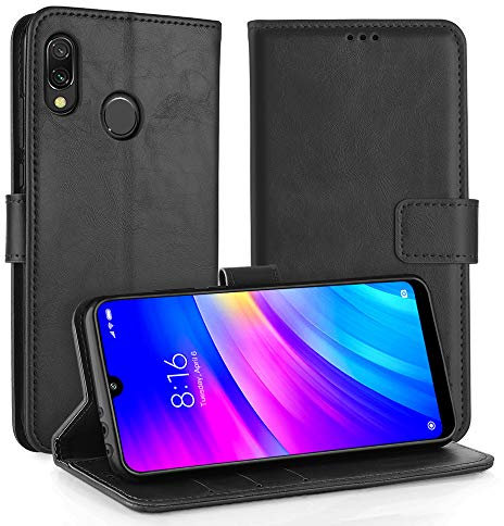 Simpeak Coque Compatible pour Xiaomi Redmi 7, Housse en Cuir Premium Flip Case Etui Compatible pour Xiaomi Redmi 7 Coque - Noir