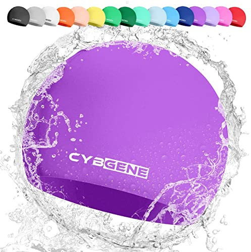 CybGene Silikon Badekappe für Kinder, Schwimmkappe Bademütze für Damen und Herren Unisex, Kleine, Violett