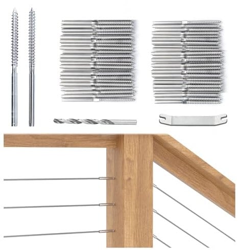Muzata 60Pack 1/8 Swage Lag Screws Left & Right Cable Railing Hardware Kit Handed Thread for Wood Post T316 Stainless Steel Stair Deck WoodBudget System 30 Pairs CK17