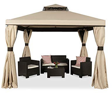 Garden Point Garten-Pavillon Valencia mit Moskitonetz | 300 x 300 cm | Rechteckig | Wasserabweisend | Ideal für Garten | Einfache Montage | Vorhänge im Set | Cremig