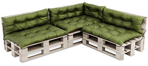 MOLTICO Palettenkissen Palettenauflagen Wasserdicht - Indoor und Outdoor - Set 7X: 3X Sitzkissen 120x80x 14 cm und 3X Rückenkissen 120x40x 14 cm und Seitenkissen 70x40x 14 cm - Grün