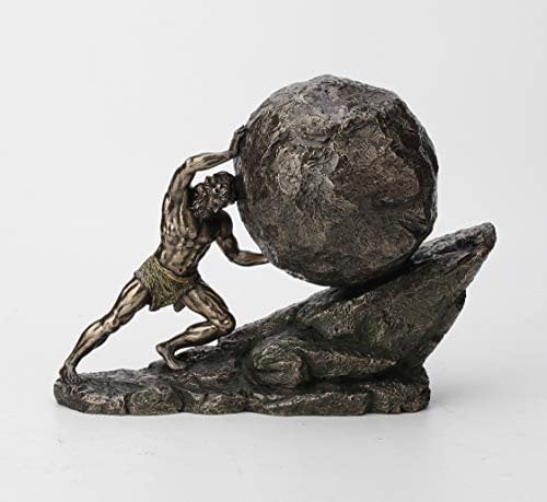 Veronese Design Sisyphus und der ewige Felsbrocken aus Kaltgussharz, Bronze-Finish, 21,6 cm