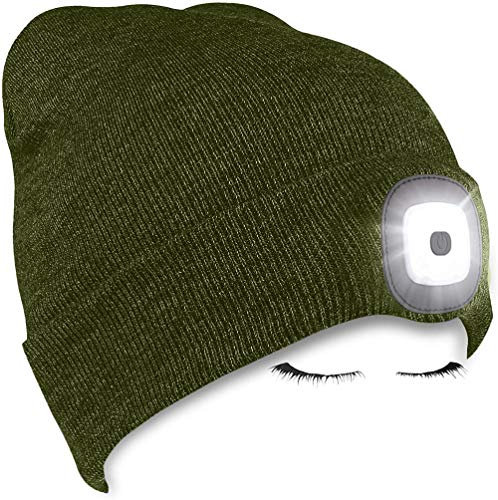 Morye LED Mütze mit Licht, Laufmütze Herren Damen Kappe Lampe USB Nachladbare 4 LED Scheinwerferkappe für Warm Cap mit LED Licht für Jogging,Camping,Angeln,Walking/Armee Grün