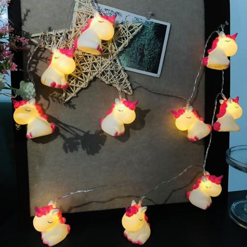 Riaxuebiy Niedliche Einhorn Lichterketten Einhorn Nachtlicht Batteriebetriebenes für Ostern Weihnachten Kinderzimmer Dekoration (1.65m/10led, Rosa Einhorn)