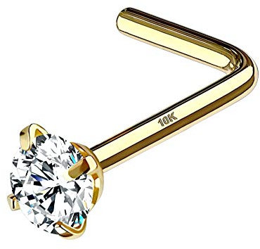 OUFER Body Piercing 14K Piercing Nez Or 20G Clou de Nez Stud en Forme de L Vis Nasale avec CZ Brillant Piercing Nasale Anneau pour Femme Cadeau Fille Bijoux Piercing Corps