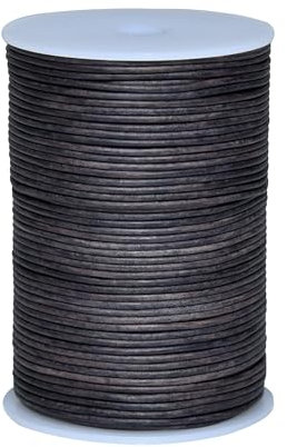 Cords Essentials Round Genuine Leather String Cord, Rope for Jewelry Making, Necklaces, Bracelets, Kumihimo Braiding, Wraps, Crafts and Hobby Projects (Distressed Gray, 2.0 MM)