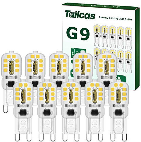 Tailcas 3W G9 Led Light Bulbs, Cool White Led G9 Bulb (Equivalent 30W Halogen Bulb) Mini Capsule Lamp Cool White 360 Degree 300LM 6000K AC 220-240V for Lighting Decor, Chandelier Home 10 Pack