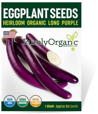Organic Eggplant Seeds (Long Purple) - Approx 160 Seeds - USDA Organic, Non-GMO, Open Pollinated, Heirloom, USA Origin