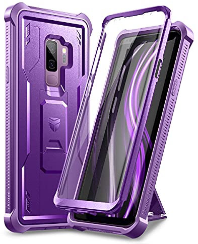 Dexnor Hülle Kompatibel mit Samsung Galaxy S9 Plus mit eingebautem Displayschutz Hochleistungs Vorder und Rückseite 360 Ganzkörper Stoßdämpfer Schutzhülle mit Ständer - Lila