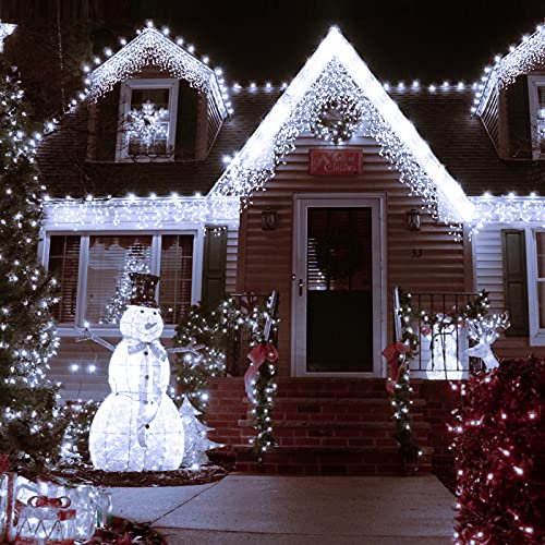 Sumairs Icicle Lights Outdoor, 17M 480 LED Christmas Lights Plug in With Memory, 8 Modes Holiday Lighting, Fairy Lights for Home/Party/Christmas Decorations Cool White