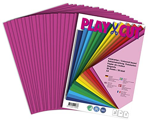 PLAY-CUT Fotokarton A4 Set Magenta (300g/m2) | 20 Bogen Din A4 Foto Karton Bunt | Dickes Foto Papier | Premium Druckerpapier Dicke Stärke | Karton zum Basteln Drucken