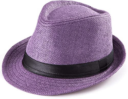 Chapeau Fedora 100 % laine pour homme Chapeau de paille Chapeau Panama, Violet 010, taille : 58 cm, convient pour 55,9 cm - 57,9 cm, 58 EU