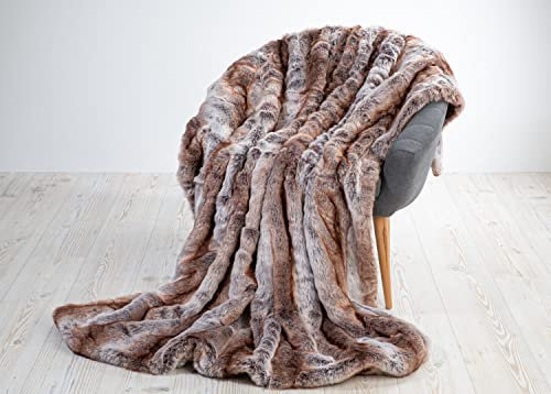 JotCo Felldecke Wolf Hellbraun und grau, aus weichem Fellimitat, als Wohndecke, Tagesdecke oder Kissen (Felldecke 170x220cm)