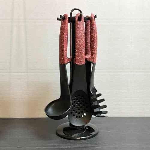 ROYALTY LINE, RLU06, Juego de Utensilios de Cocina Rojo, 7 Piezas con Carrusel, Diseño Moderno, Resistente al Calor hasta 240°C, Fácil de Limpiar, 135 x 135 x 38 cm, Rojo