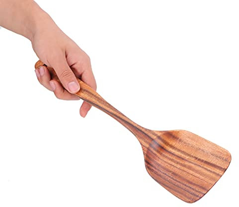 Spatule en Bois, Spatule à Frire, Spatules en Teck Spatule à Sauter de Cuisine Spatule en Teck, Pelle à Bois Manche Long Spatule Antiadhésive Ustensiles de Cuisine Ustensiles de Cuisine