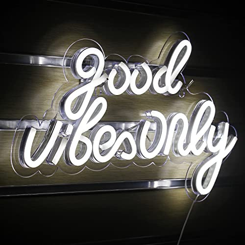 Good Vibes Only LED Schild Weiß Neon Schild Wort Leuchtreklame Good Vibes Neon Sign Acryl Leuchtschild Neonlicht für Schlafzimmer Wand Bar Party Dekor