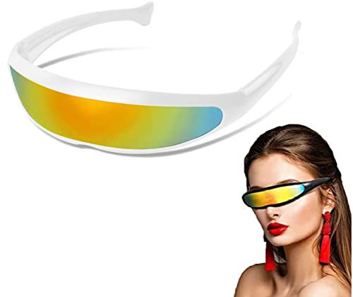 flintronic 1 Stück Futuristische Sonnenbrille, Coole Futuristische Schmale Zyklopenform Sonnenbrille, Space Brille, Alien Robot Spiegellinsen Brille für Foto Requisiten Halloween Rollenspiel Cosplay
