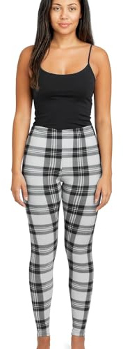 Missloved Damen-Leggings, Schwarz und Weiß, Schottenkaro, bedruckt, dehnbar, Größen 36-52, weiß, 42-44