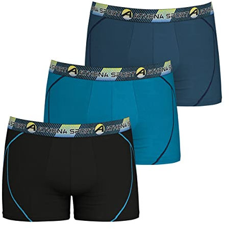 Athena - Lot de 3 Boxers Homme Sport Training Dry - Microfibre Ultra Extensible Respirante, Séchage Rapide - Label Oeko-TEX - Noir-Lac-Croisière, 5 (XL)