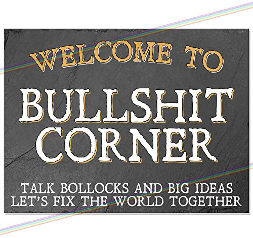 Bullshit Corner Metal Bar Sign Logo Father's Day Man Cave Tin Retro Hanging Wall Plaque Kitchen Vintage Funny Shed Garage Garden Bar Made UK Small (15cm x 10cm)