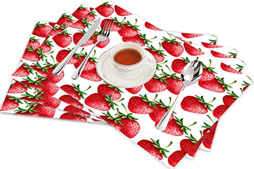 Tischsets für Esszimmer Küche Tisch 4er Set,Rote, köstliche große Erdbeeren auf einem rosa Hintergrund. Leckere saftige süße reife Sonn,Hitzebeständig Tischmatte Home Dekoration Abwaschbar Platzset