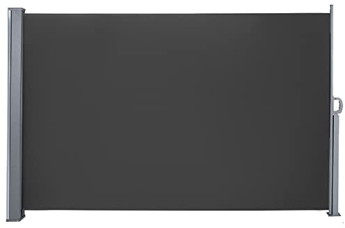 SWANEW Seitenmarkise 140 x 300 cm Grau mit Bodenhalterung Ausziehbar einziehbarer für Balkon, Garten, Terrasse, Windschutz, Sonnenschutz, Wasserdicht, Reißfestigkeit Gartensichtschutz