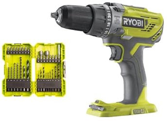 Pack RYOBI - Perceuse à percussion R18PD3-0 - 18V OnePlus sans batterie ni chargeur - Coffret 32 accessoires perçage - vissage - boulonnage RAK32DDMIX