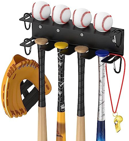 Ompinda Wandhalterung für Baseballschläger, robuster Metall-Baseballschläger-Halter, Sportgeräte-Organizer für Schläger und Ball-Display zu Hause oder im Baseballstadion