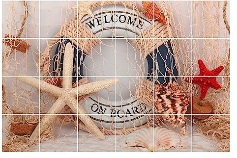 GRAZDesign Fliesenaufkleber Bad 15x15cm - 24 Stück | Maritim mit Muscheln wasserfeste & selbstklebende Klebefliesen | Fliesenfolie Fliesenbild 90x60cm