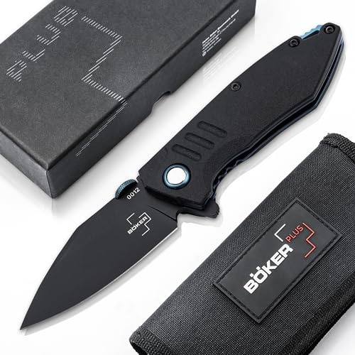 BÖKER PLUS® Bend Assisted Opener - federunterstütztes Messer mit Flipper & Daumenheber - taktisches Klapp-Messer schwarz mit Clip - Einhandmesser federunterstützt - Linerlock Knife in Geschenk-Box