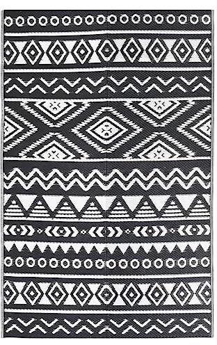 vidaXL Outdoor Teppich Doppellagiges Jacquard-Muster Balkon Terrasse Garten Außenteppich Balkonteppich Gartenteppich Terrassenteppich Schwarz 140x200cm PP