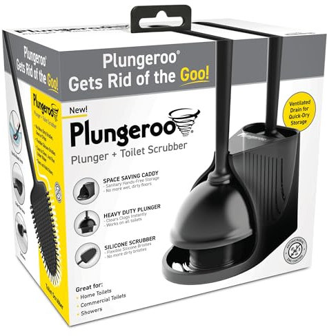 Plungeroo Sink Plunger, Powerful Mini Plunger with Short Handle, Easy-to-Use Unclogging Tool for Bathroom Drains, Shower, Bath, and Sink (6.1 x 4.2 x 2.9 Inch) (Black)