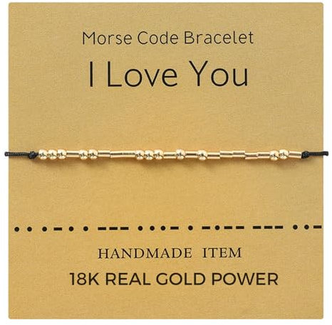 genkigold Geschenke für Frauen Mutter, Tochter, Beste Freundin - Handgefertigt mit 18-Karat-Echtgoldbeschichtung, Verstellbares Perlen-Cord-Wickelarmband, mit Geschenkkarte - ICH LIEBE DICH